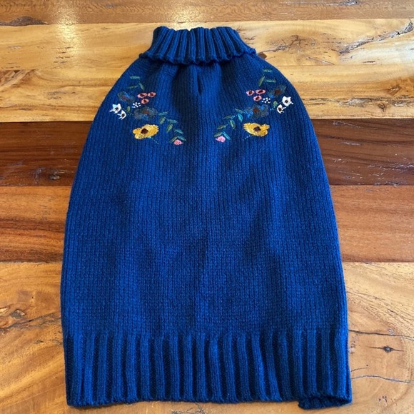 Navy Blue Floral Dog Sweater - Picture 1 of 5